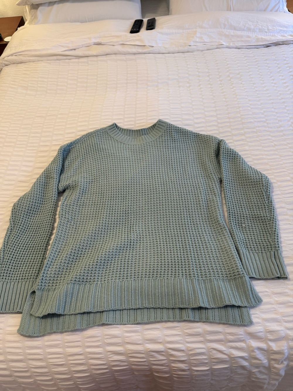 SO Women's Mint Green Waffle Knit Crewneck Sweater